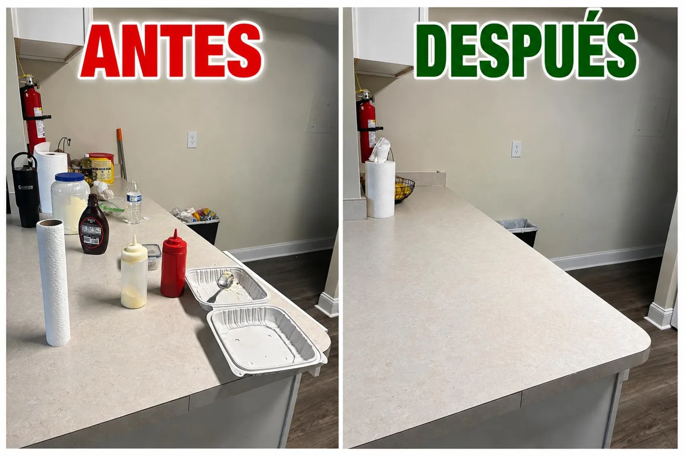 Kitchen counter before and after cleaning
